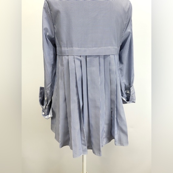POMANDER PLACE Blue & white micro stripe pleated back Shirt size S - Picture 1 of 12